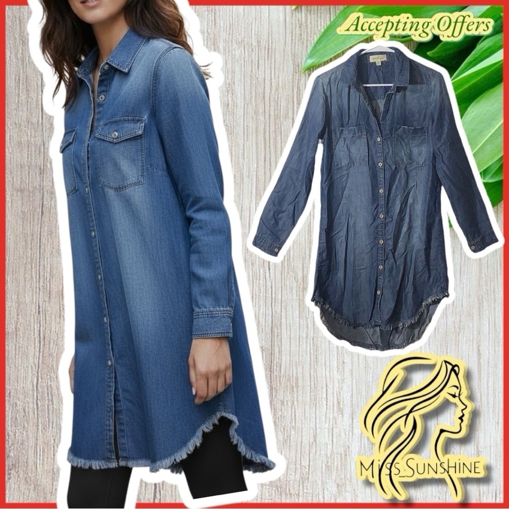 Cloth & Stone - XS - distressed dress hi-low w/ fringed hem & cuffs button down